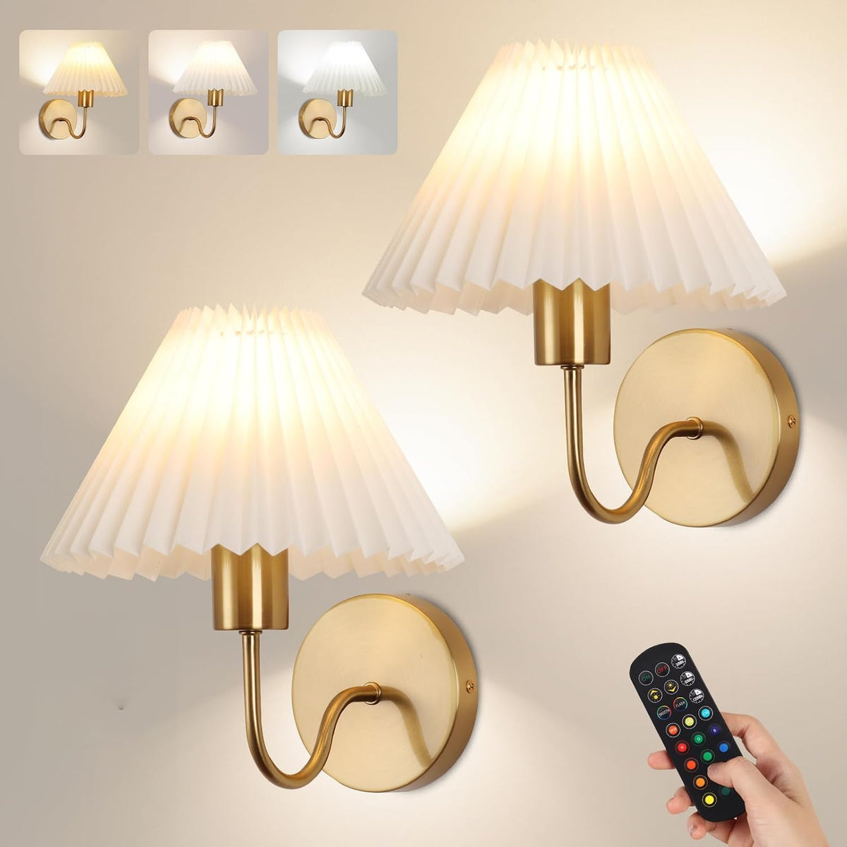 Rechargeable Pleated Wireless Wall Sconces Set