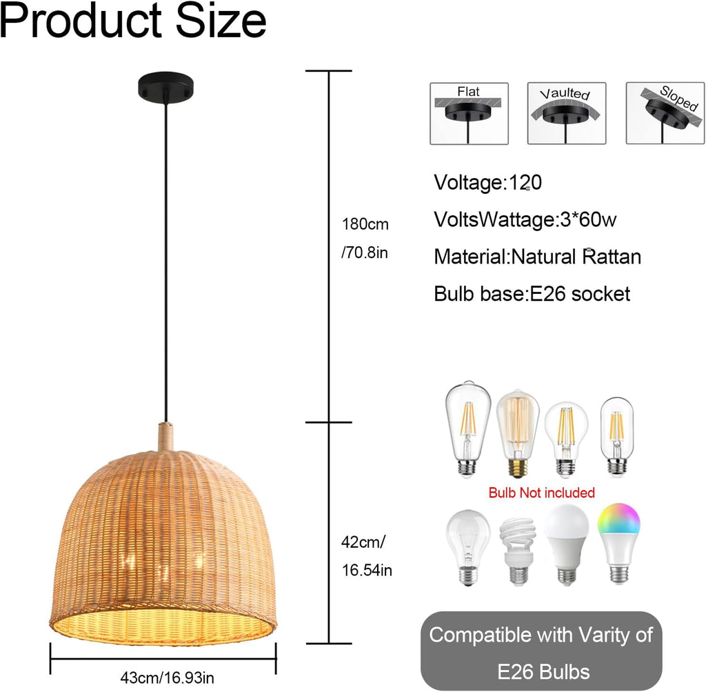 Hand‑Woven Wicker Rattan Pendant Light