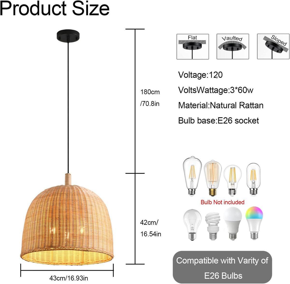 Hand‑Woven Wicker Rattan Pendant Light