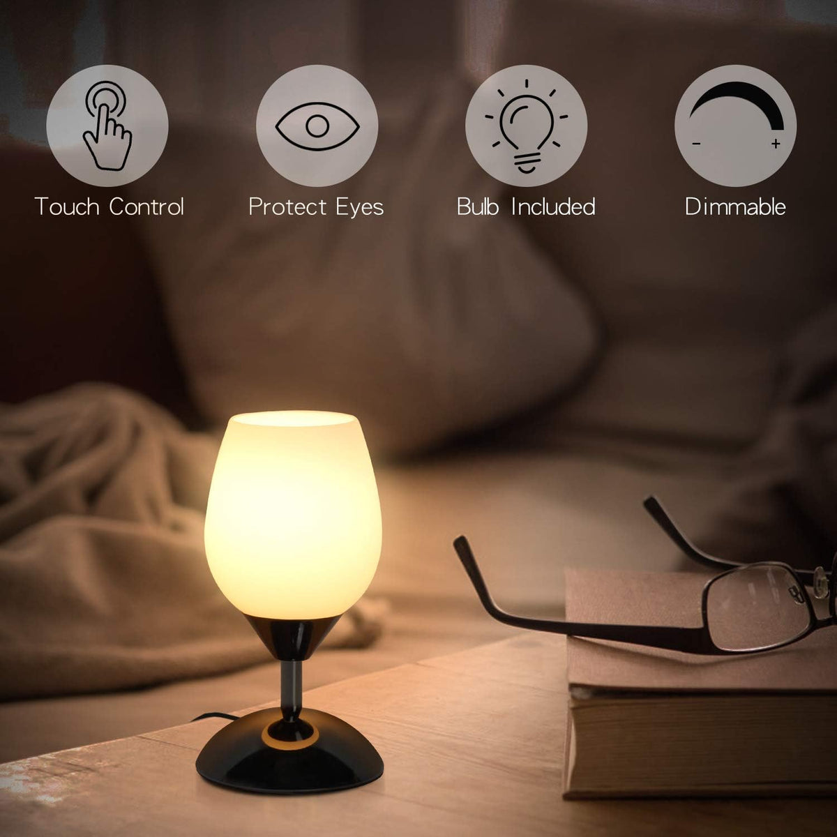 Touch‑Control Dimmable Bedside Table Lamp