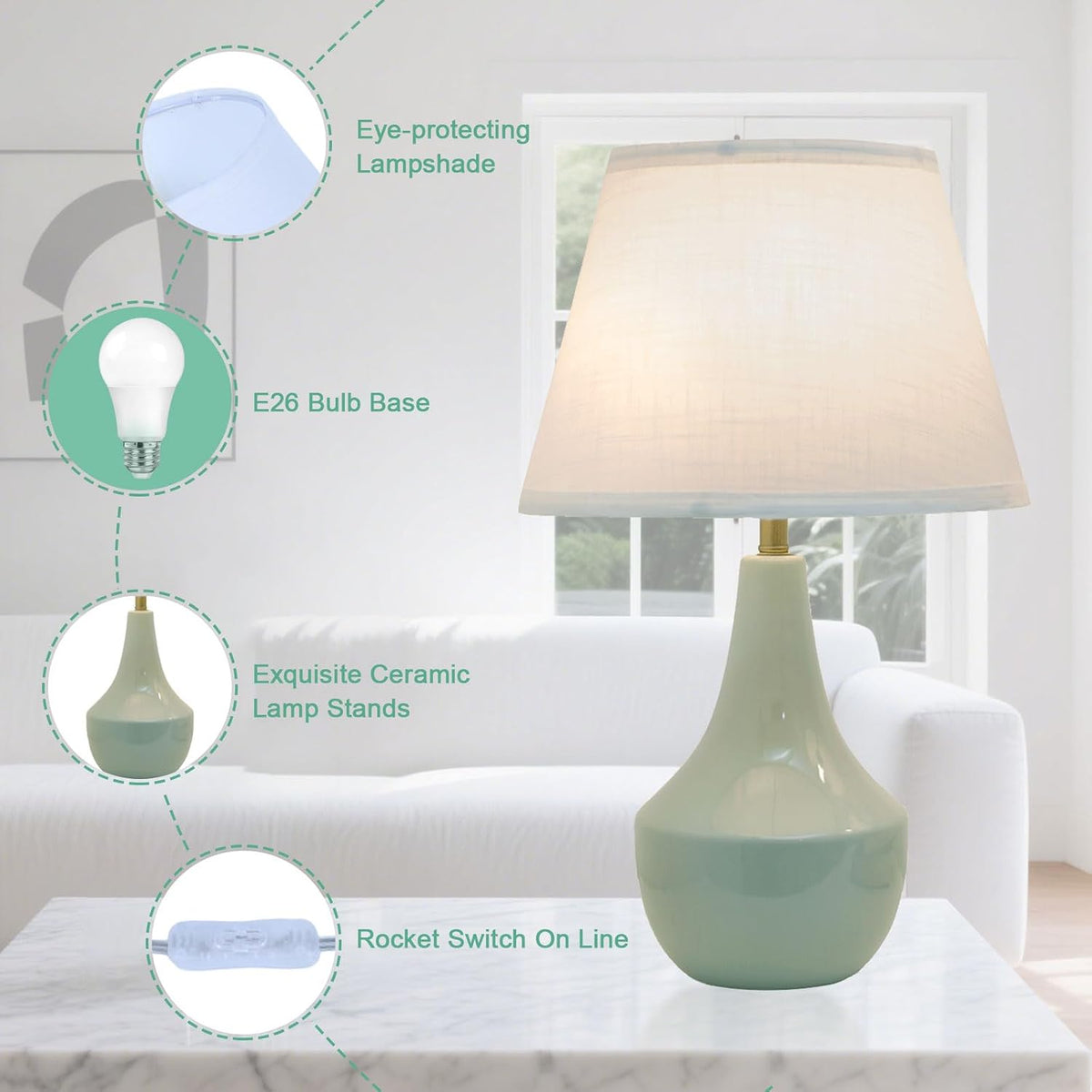 Modern Green Ceramic Bedside Lamp Set