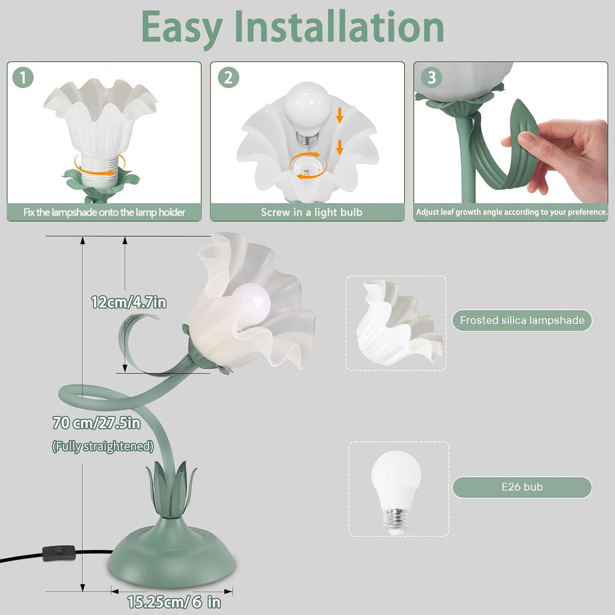 Flexible Floral Bedside Reading Table Lamp