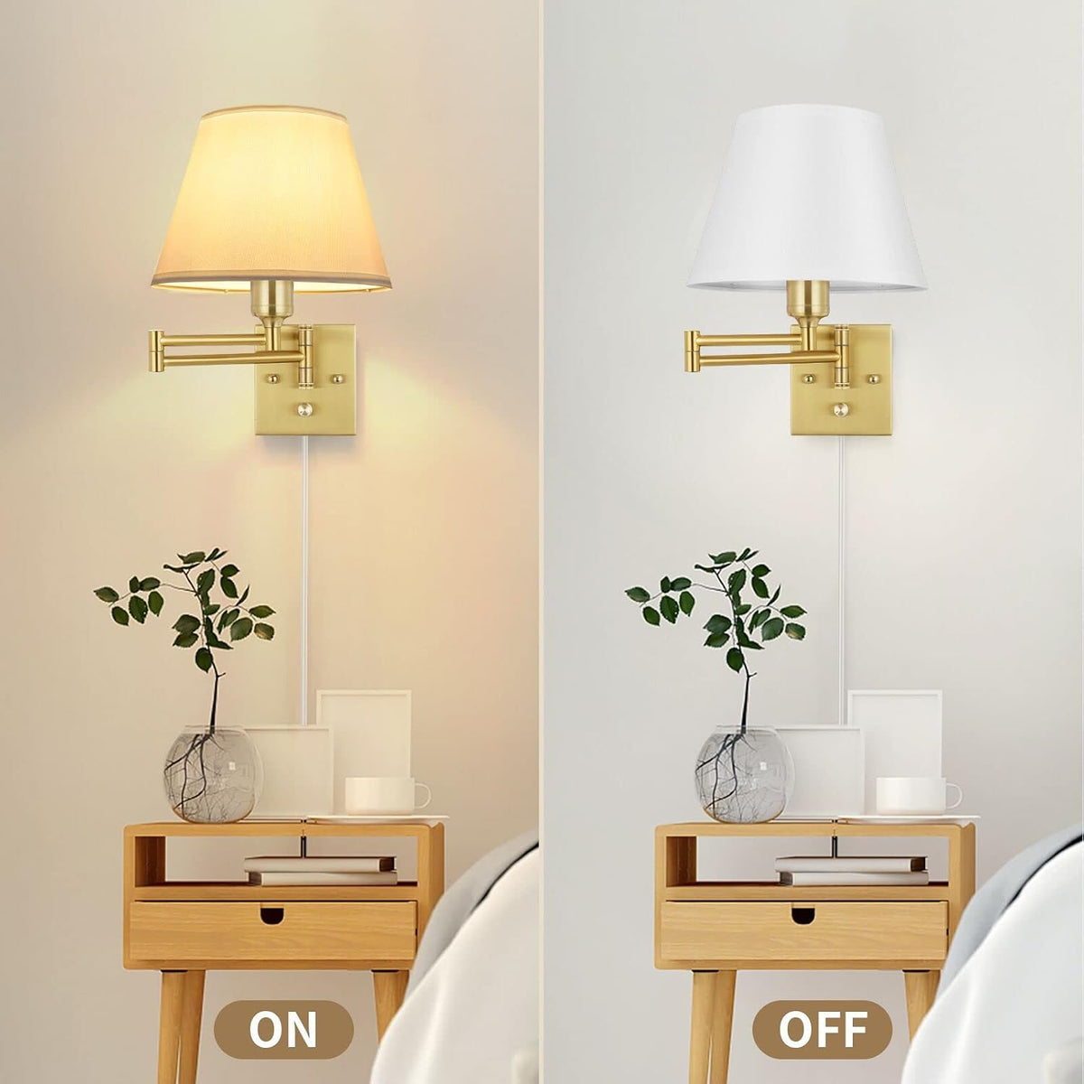 Dimmable Swing‑Arm Plug‑in Wall Sconces Set
