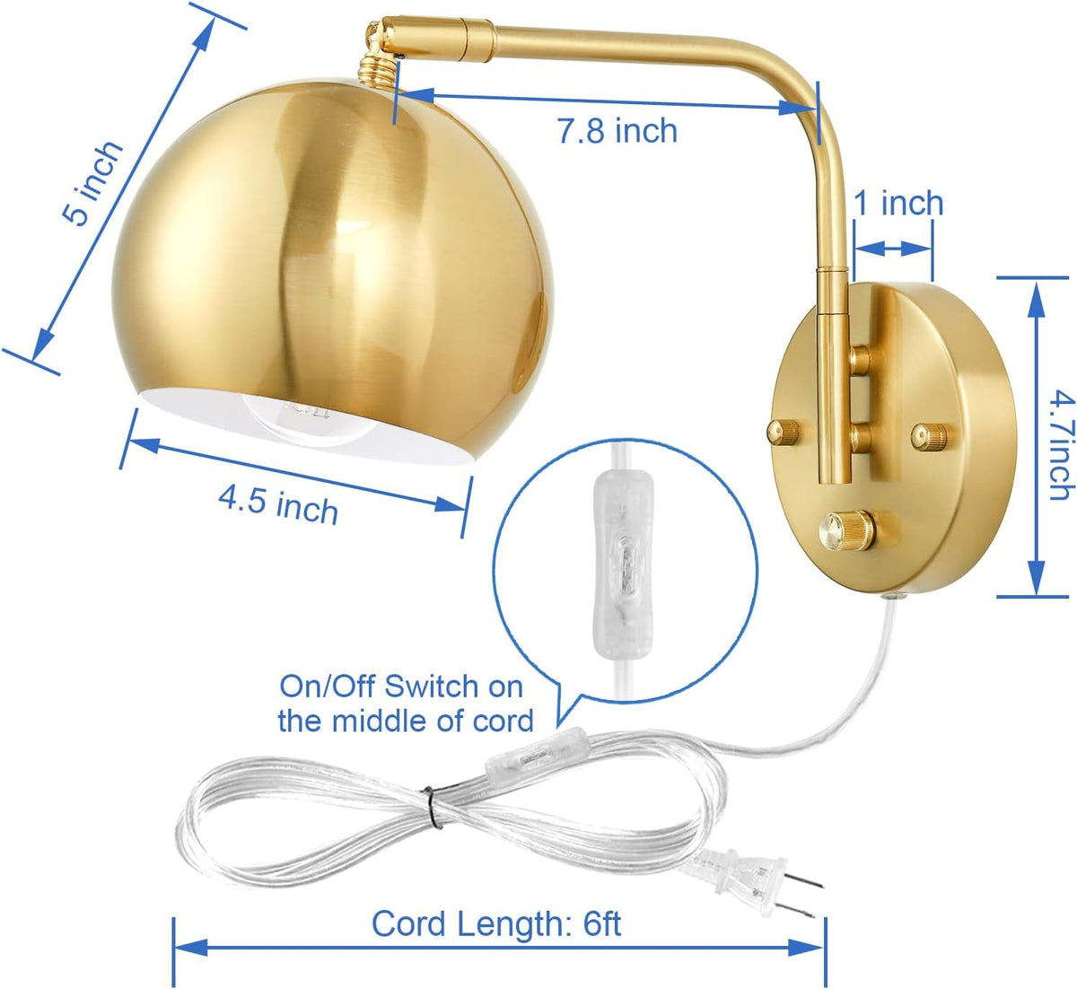 Dimmable Swing‑Arm Plug‑in Wall Sconces