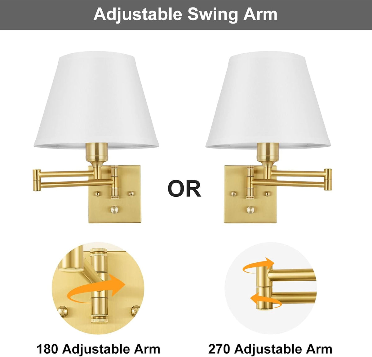 Dimmable Swing‑Arm Plug‑in Wall Sconces Set