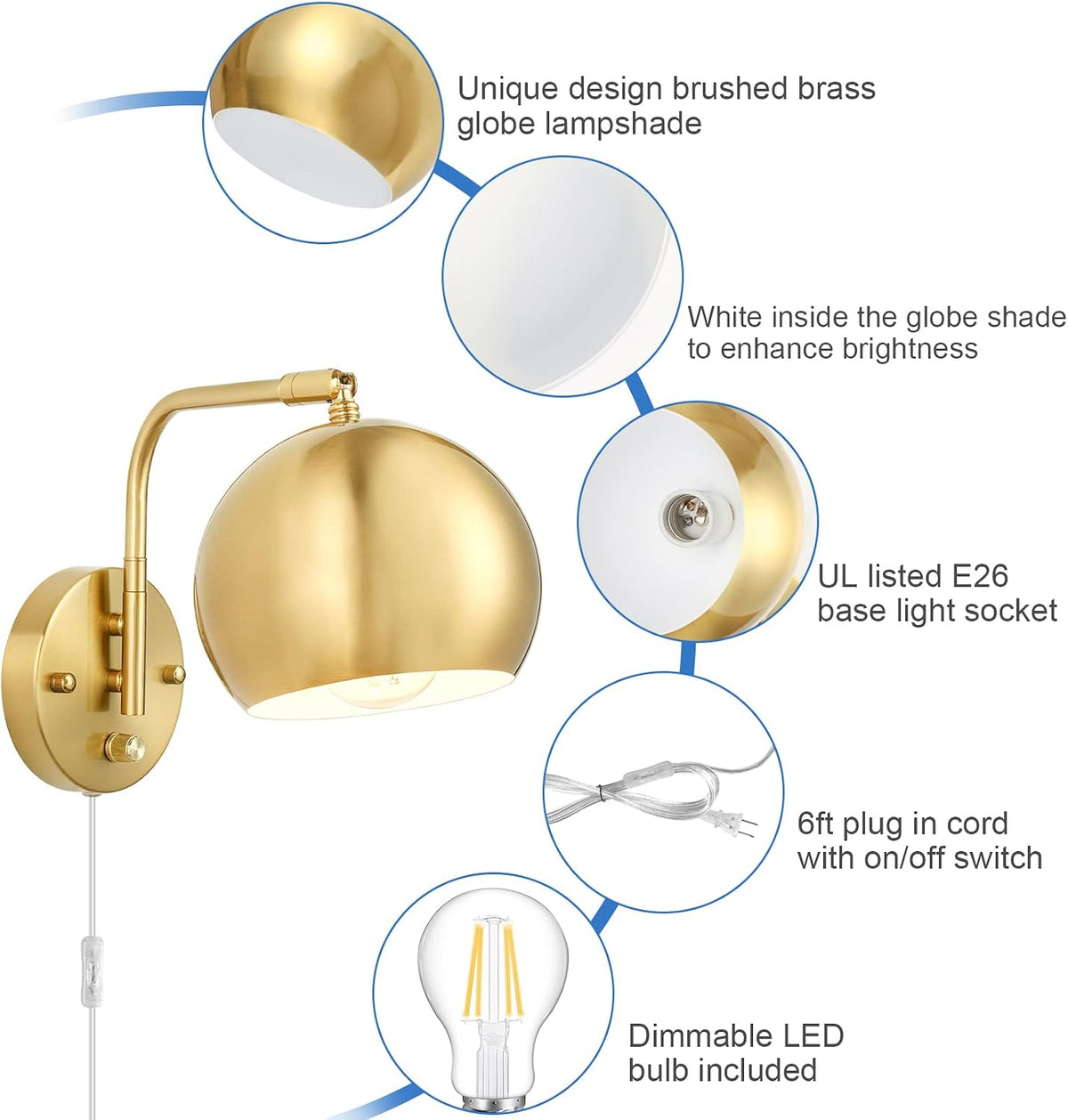 Dimmable Swing‑Arm Plug‑in Wall Sconces