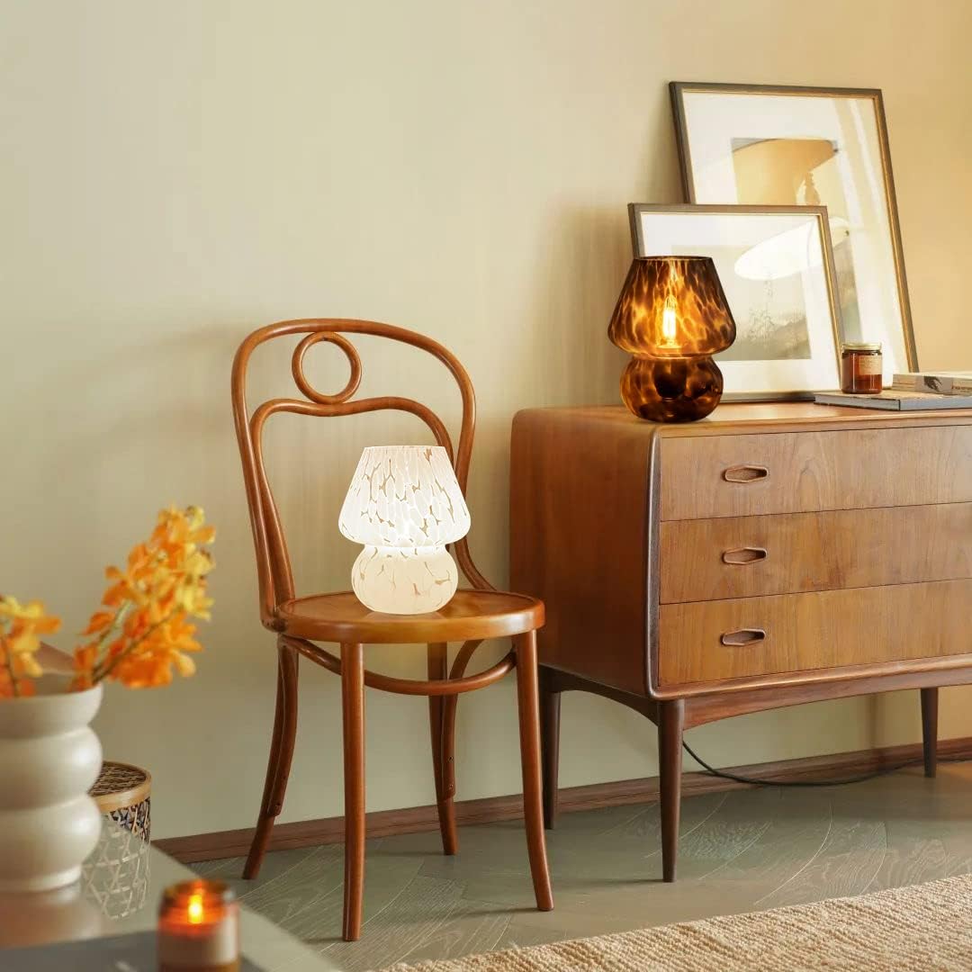 Vintage Glass Mushroom Bedside Table Lamp