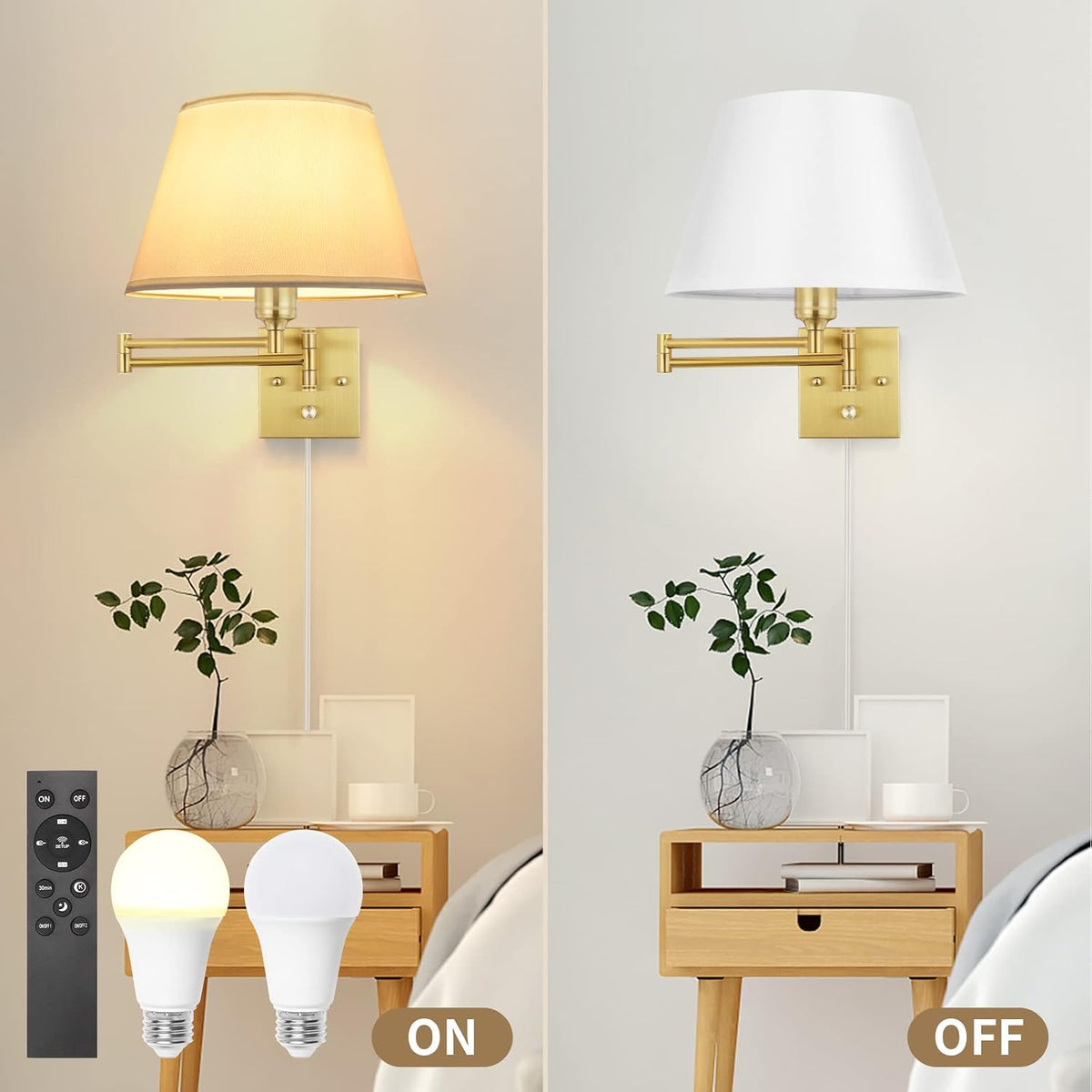 Remote‑Controlled Dimmable Swing‑Arm Wall Sconces
