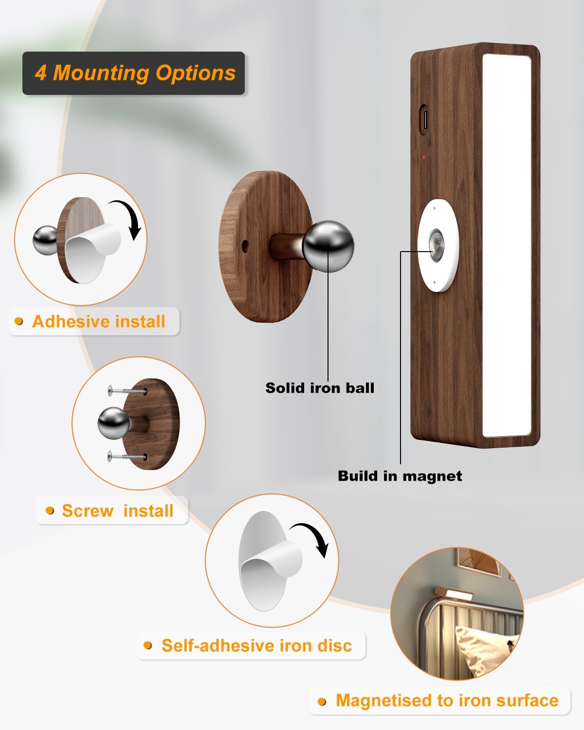 Dimmable Rechargeable Wood Wall Sconces Set
