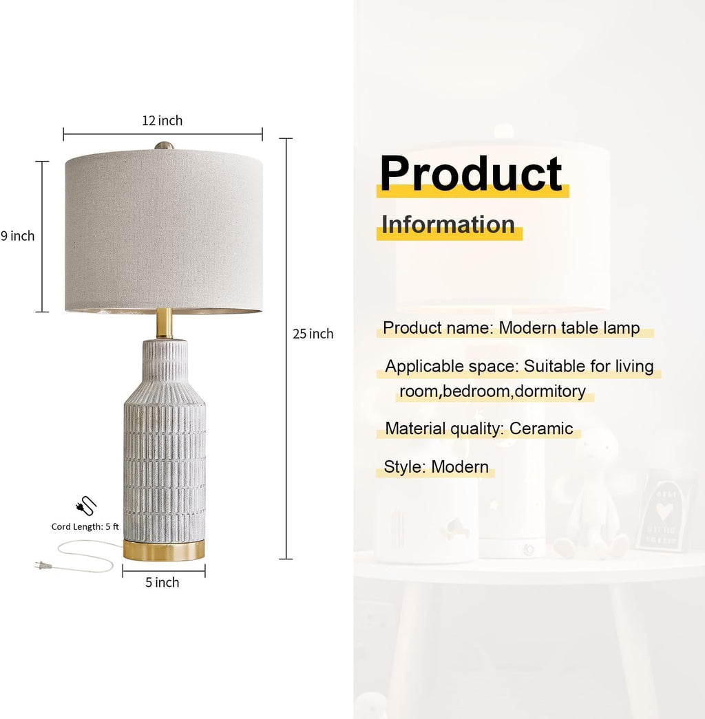 Modern White‑Washed Ceramic Bedside Lamps Set