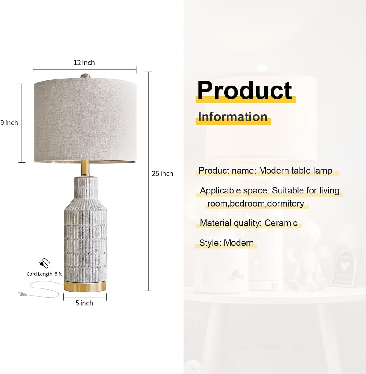 Modern White‑Washed Ceramic Bedside Lamps Set