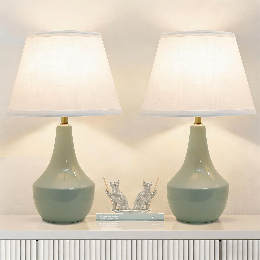 Modern Green Ceramic Bedside Lamp Set