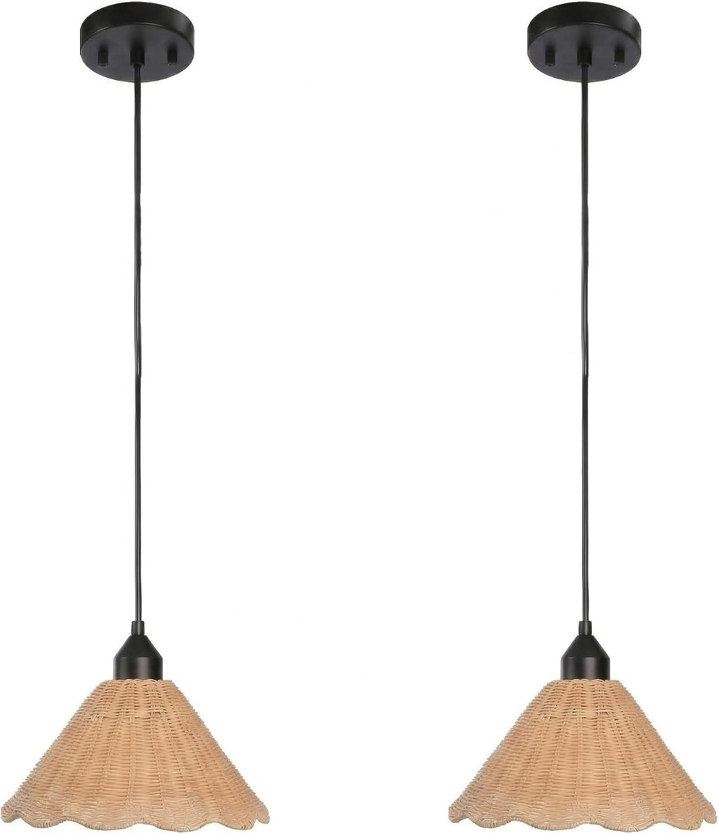 Hand‑Woven Scalloped Rattan Pendant Lights