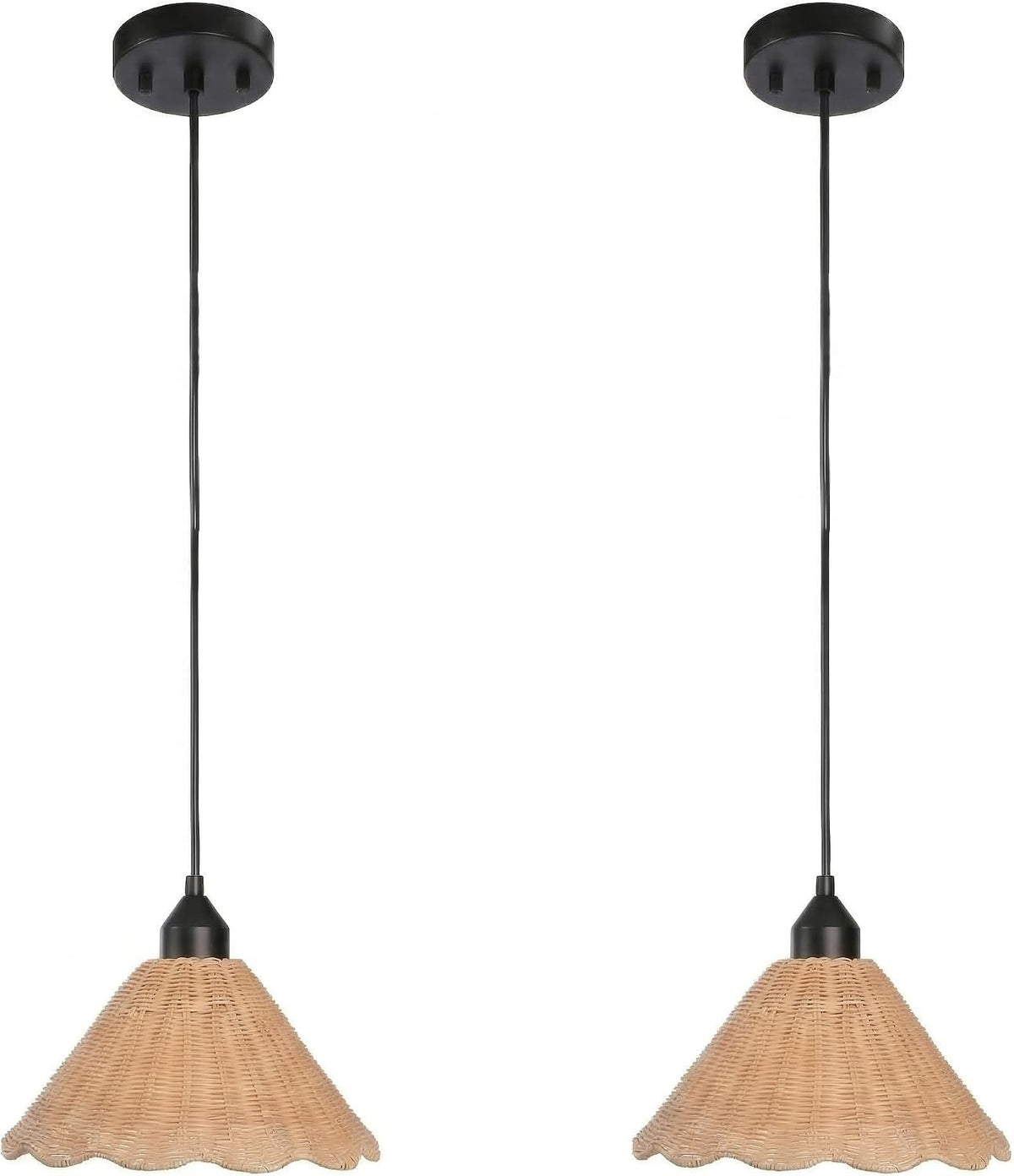 Hand‑Woven Scalloped Rattan Pendant Lights