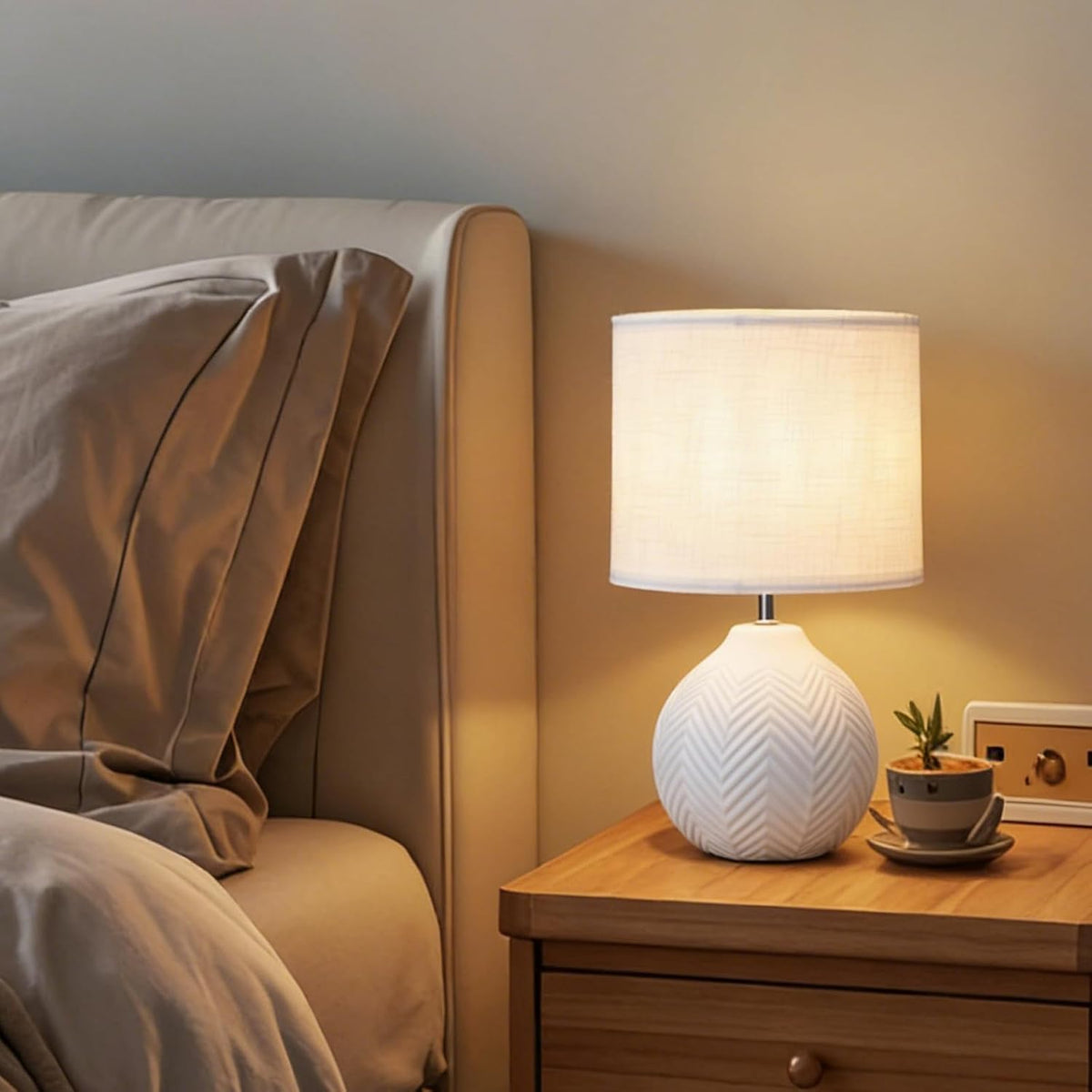 Vintage White Ceramic Bedside Lamp Set