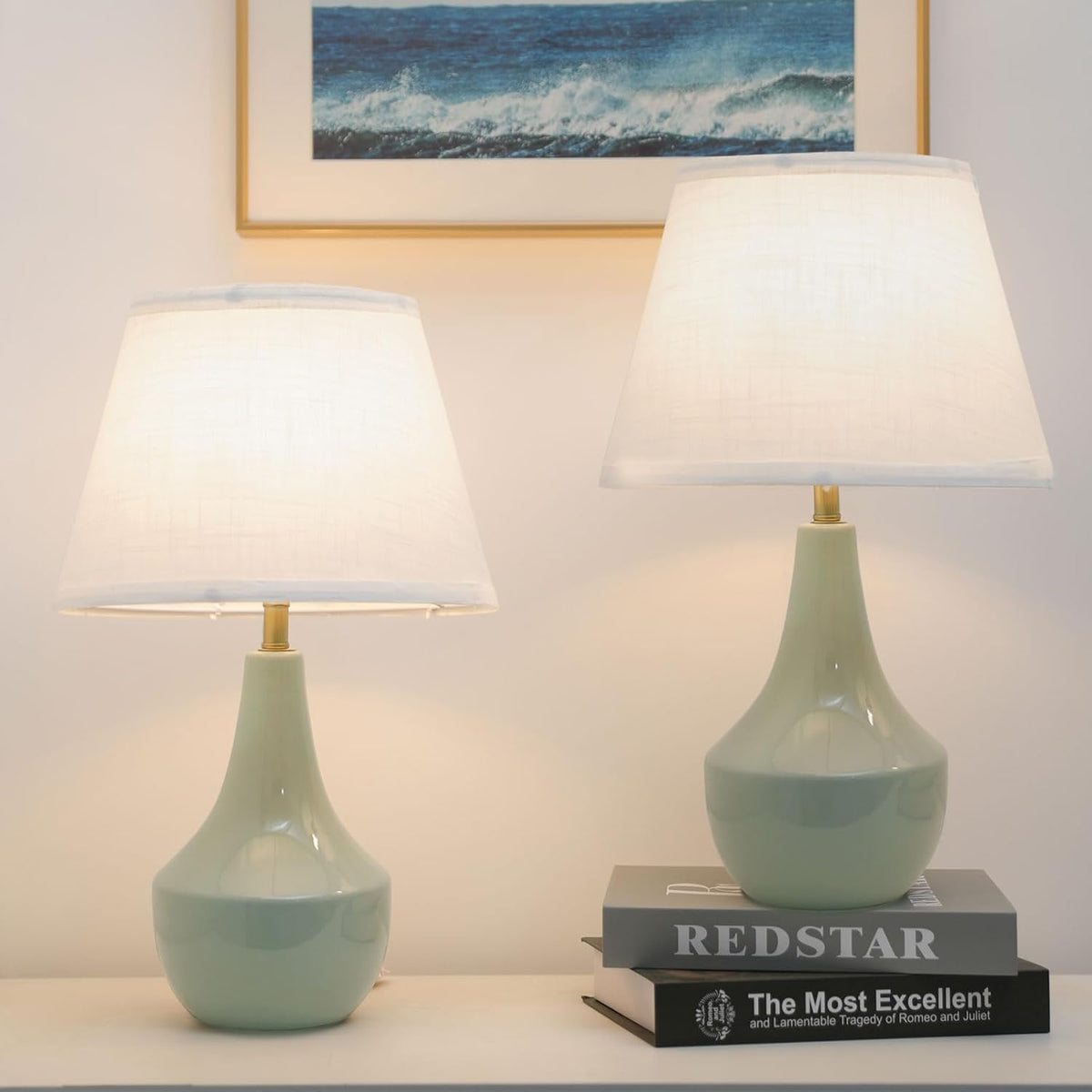 Modern Green Ceramic Bedside Lamp Set