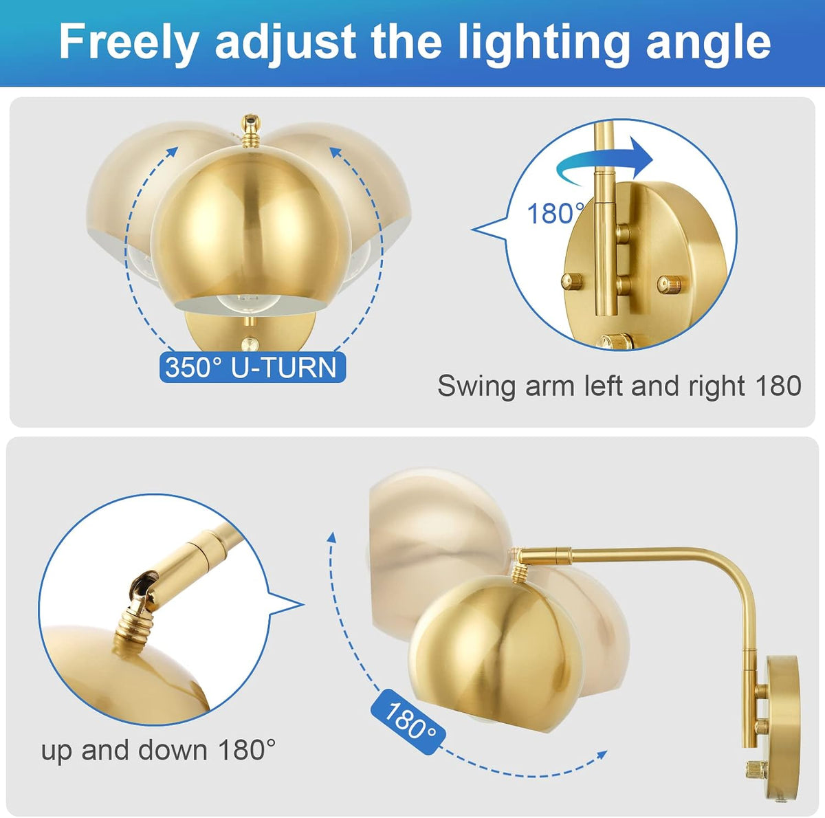 Dimmable Swing‑Arm Plug‑in Wall Sconces