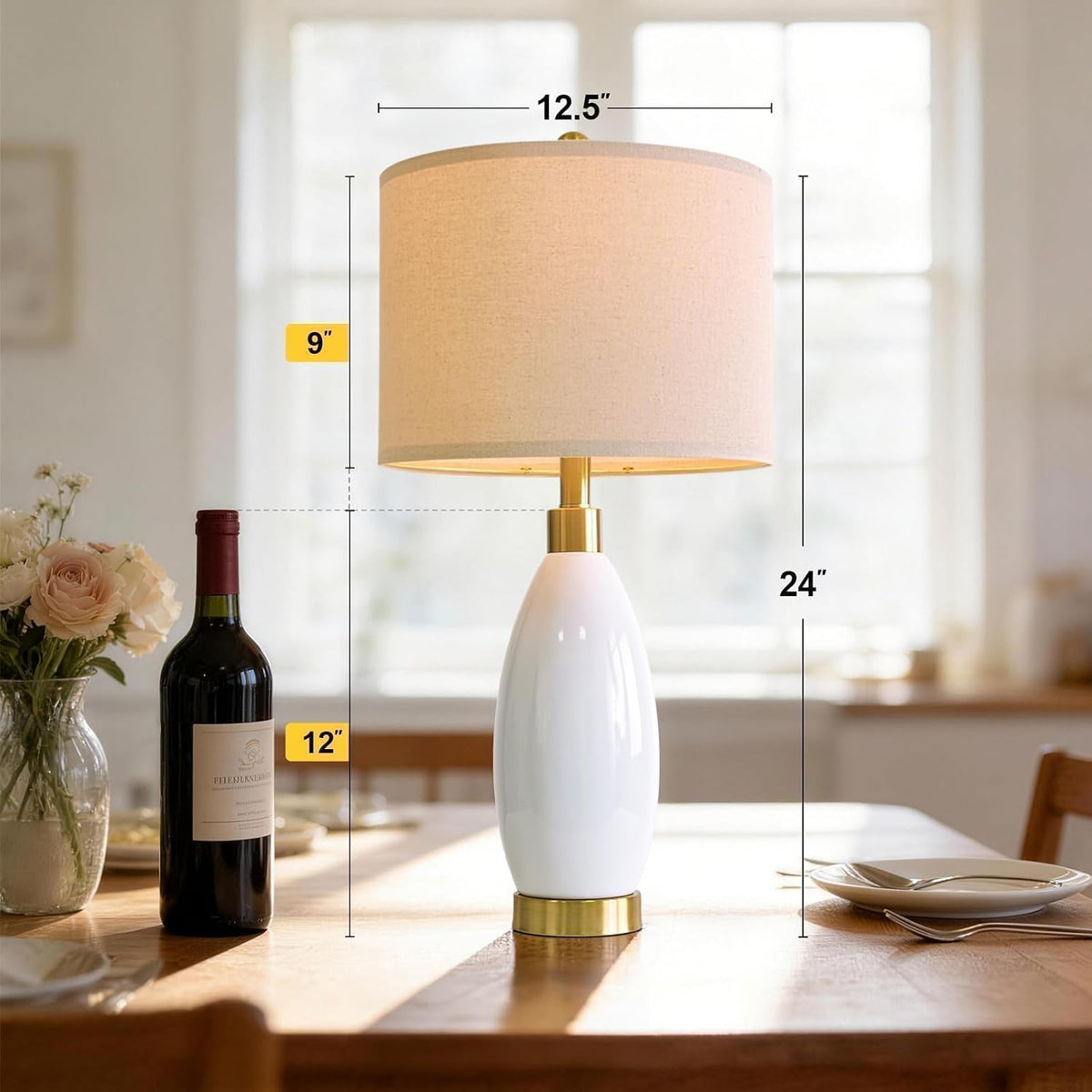 Modern Oval Ceramic Bedside Lamp Set
