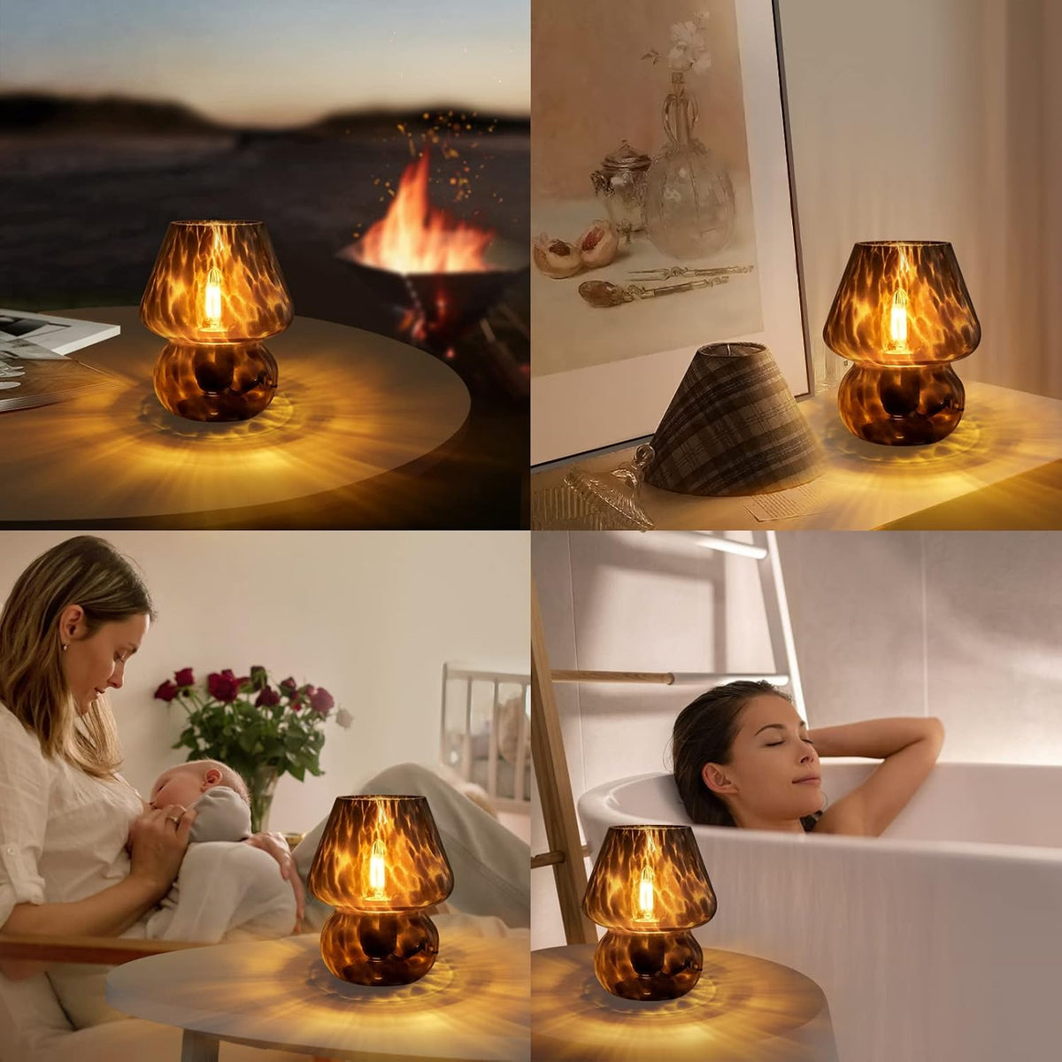 Vintage Glass Mushroom Bedside Table Lamp