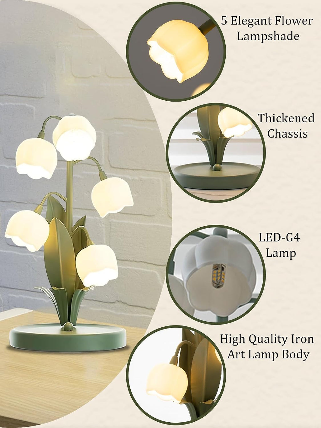Vintage Lily Floral Accent Table Lamp