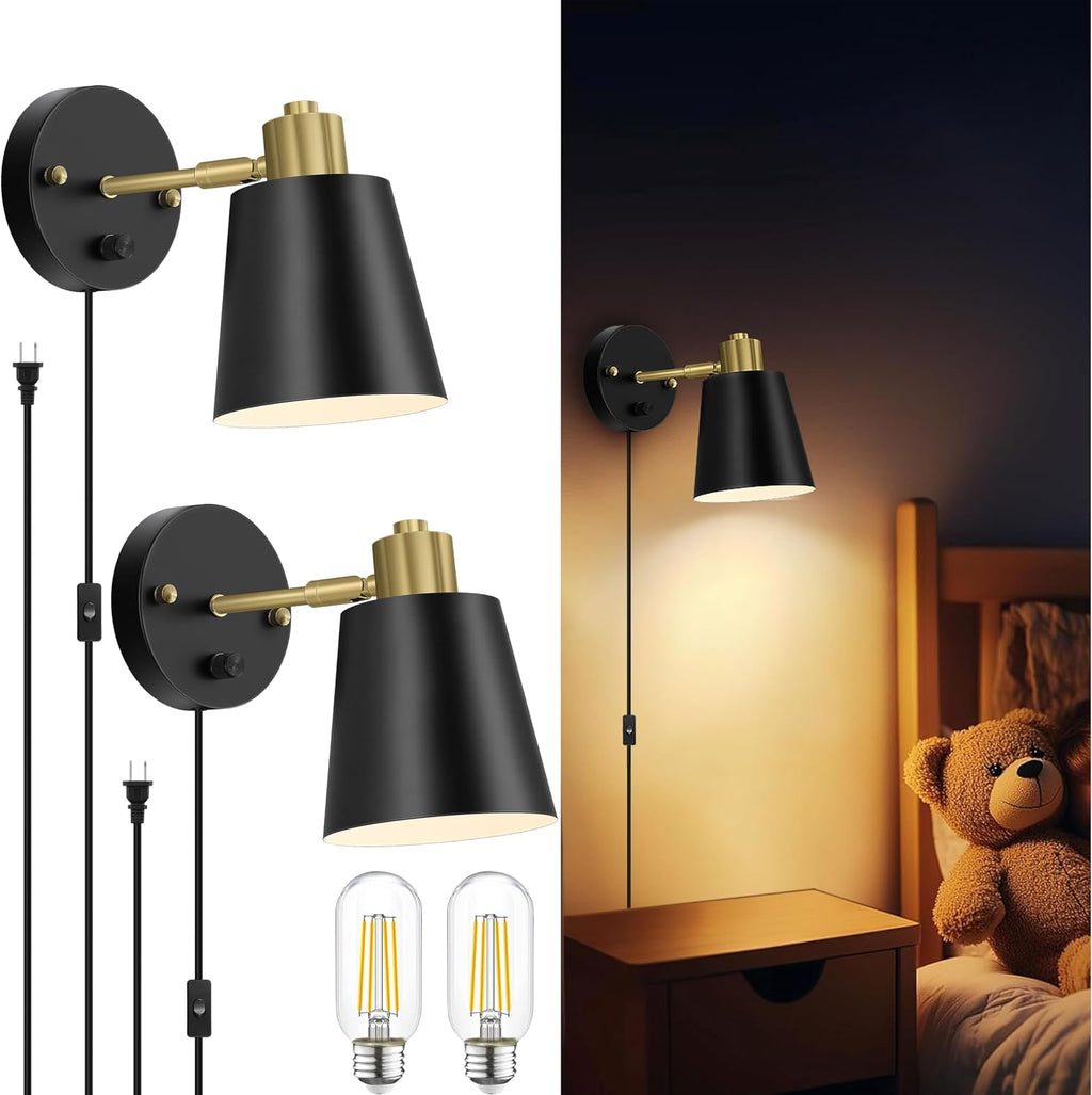 Dimmable Plug‑in Bedside Wall Sconces Set