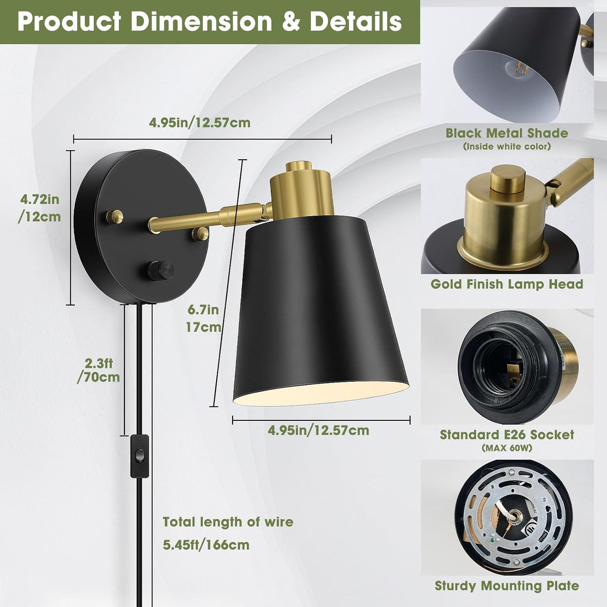 Dimmable Plug‑in Bedside Wall Sconces Set