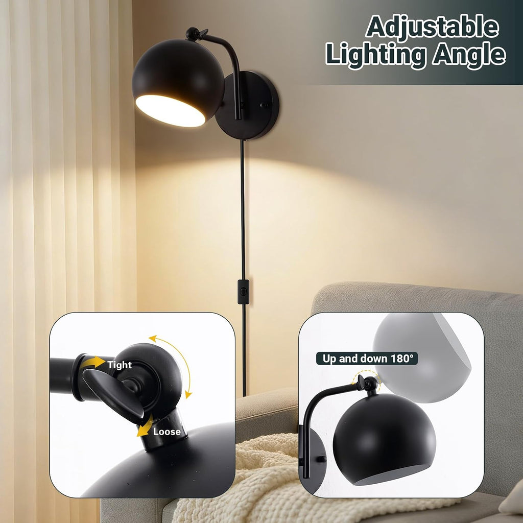 Plug‑in Globe Bedside Wall Sconces Set