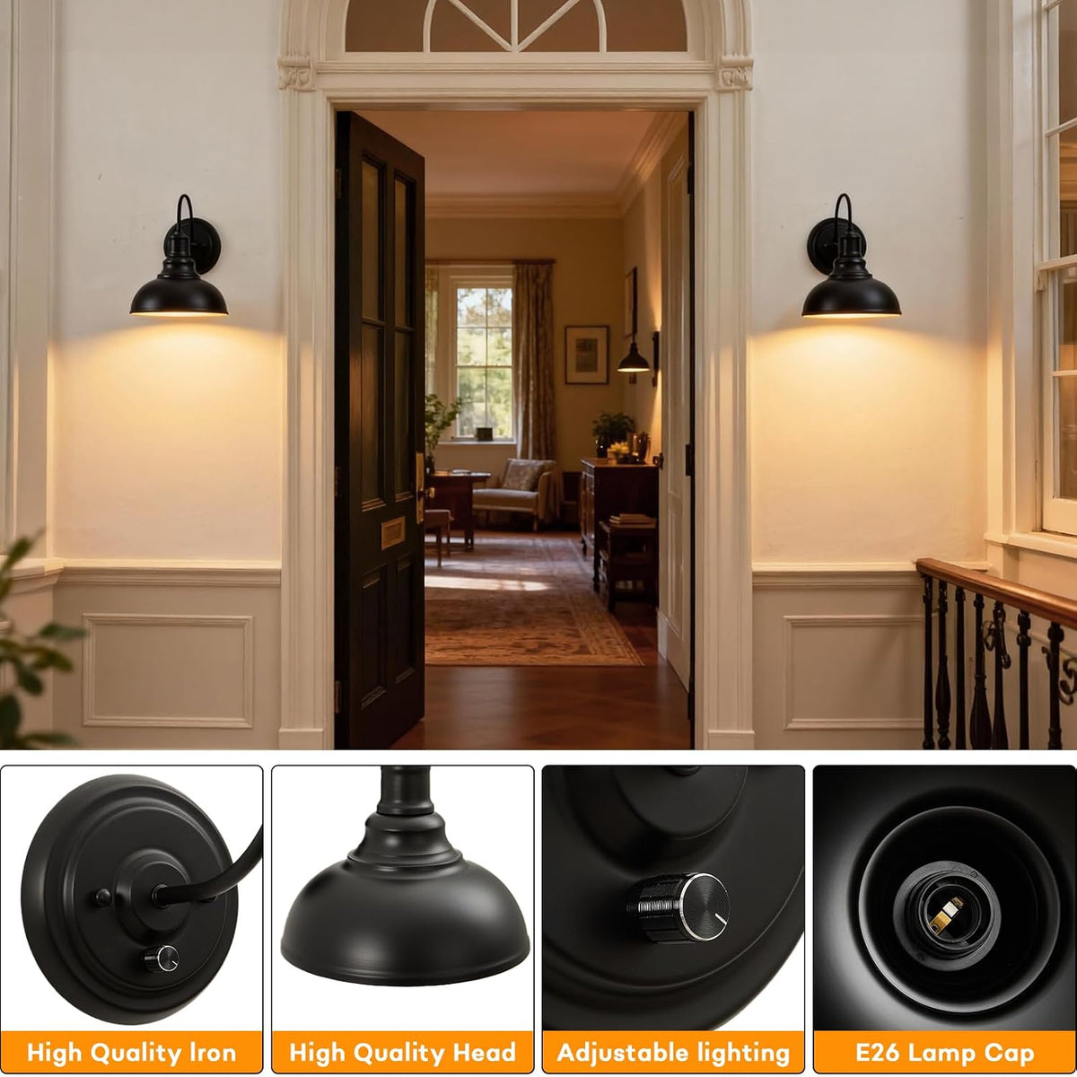 Dimmable Bedside Wall Sconces 2‑Pack