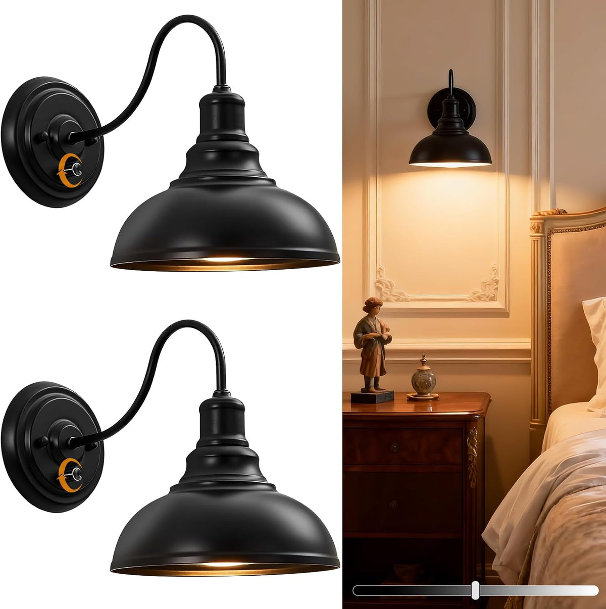Dimmable Bedside Wall Sconces 2‑Pack