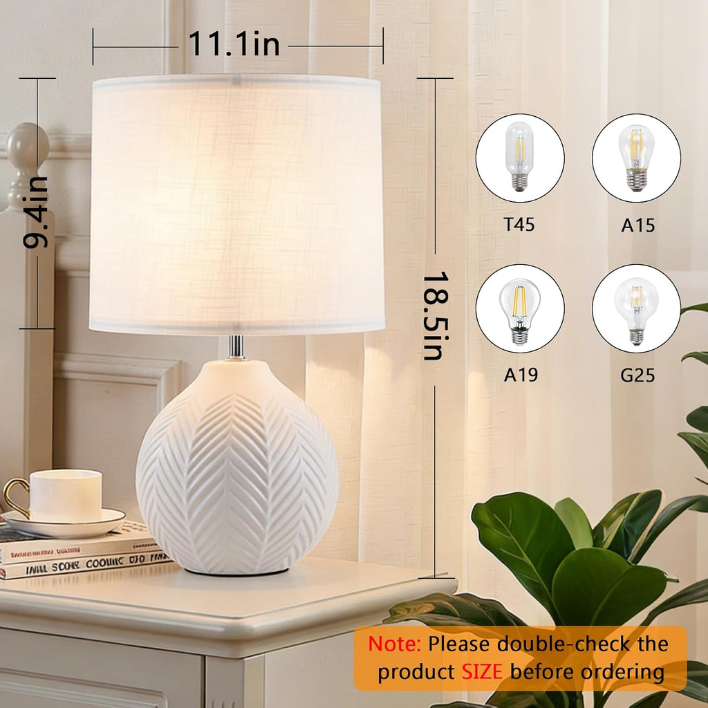 Vintage White Ceramic Bedside Lamp Set