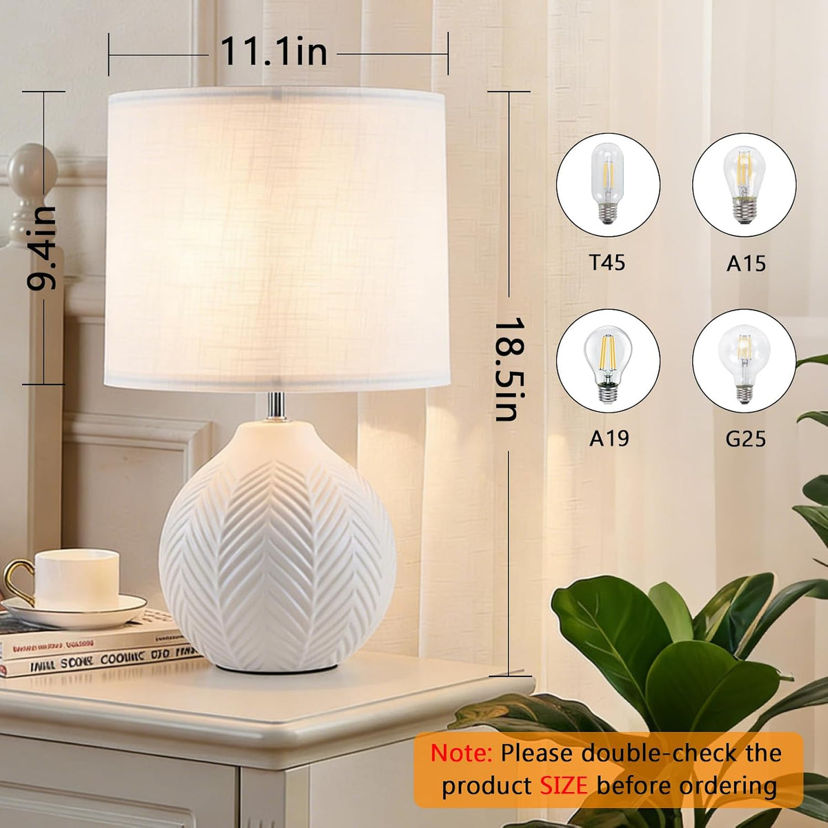 Vintage White Ceramic Bedside Lamp Set