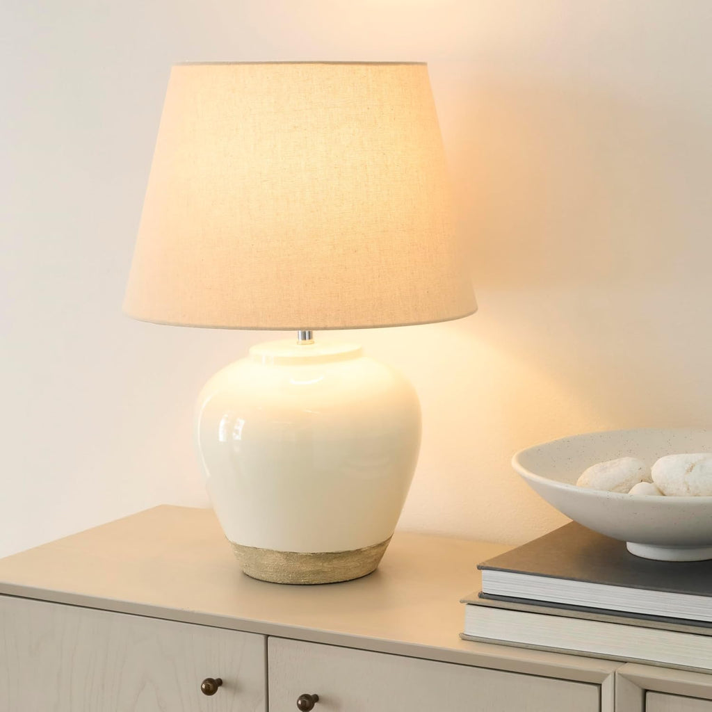 Two‑Tone Glossy Ceramic Bedside Lamp