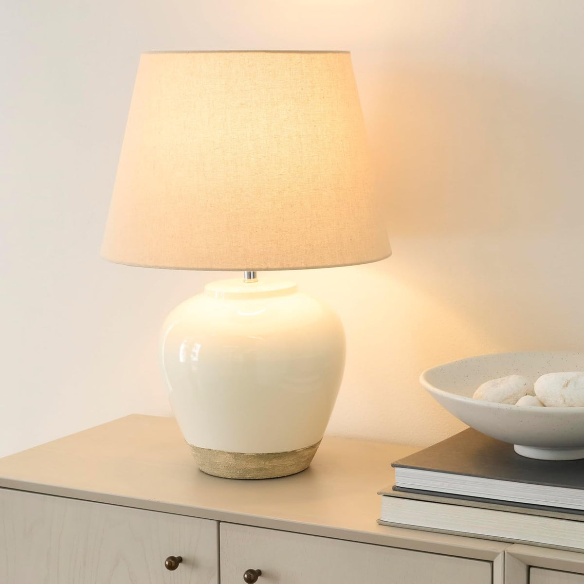 Two‑Tone Glossy Ceramic Bedside Lamp