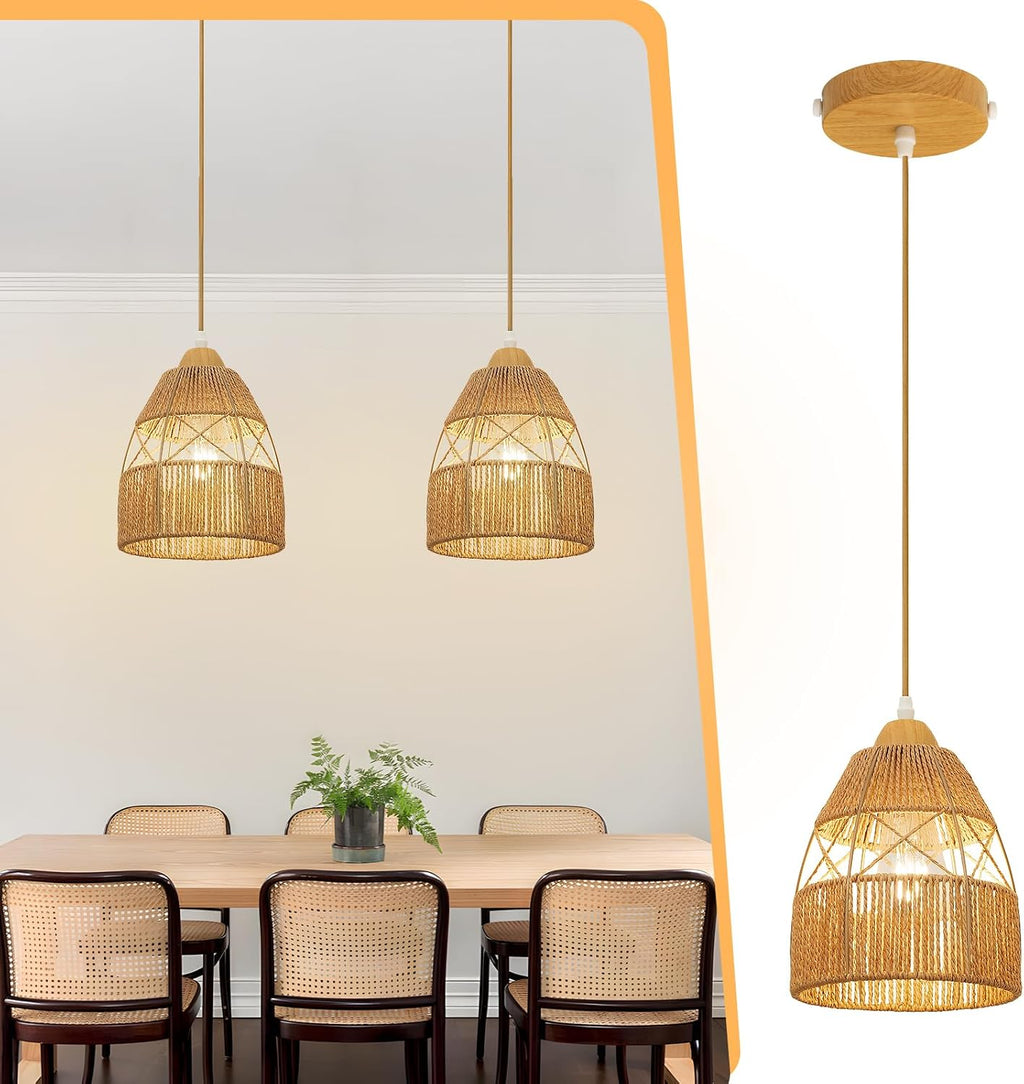 Boho Cone‑Shaped Rattan Pendant Lights