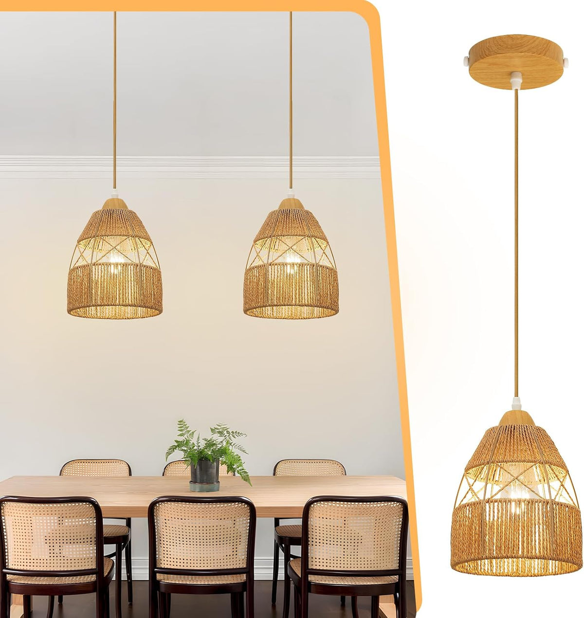 Boho Cone‑Shaped Rattan Pendant Lights