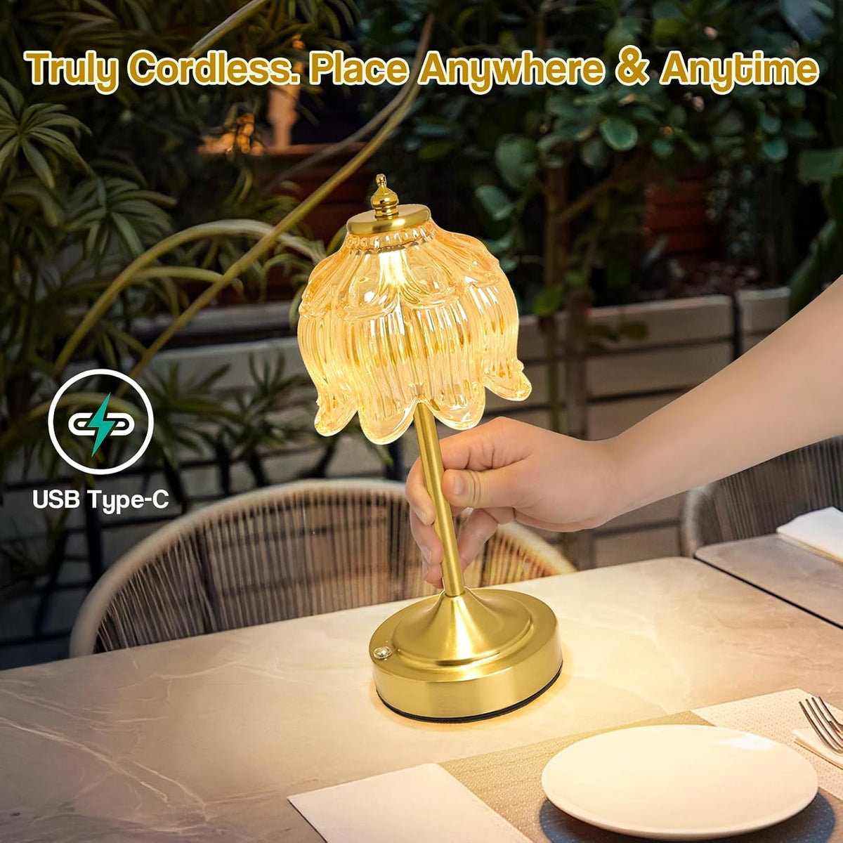 Rechargeable Cordless Floral Table Lamp