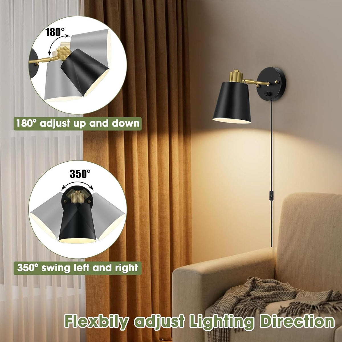 Dimmable Plug‑in Bedside Wall Sconces Set