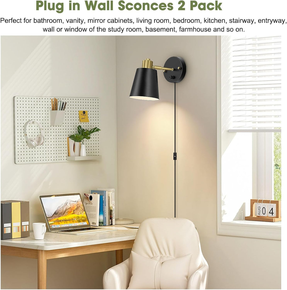 Dimmable Plug‑in Bedside Wall Sconces Set