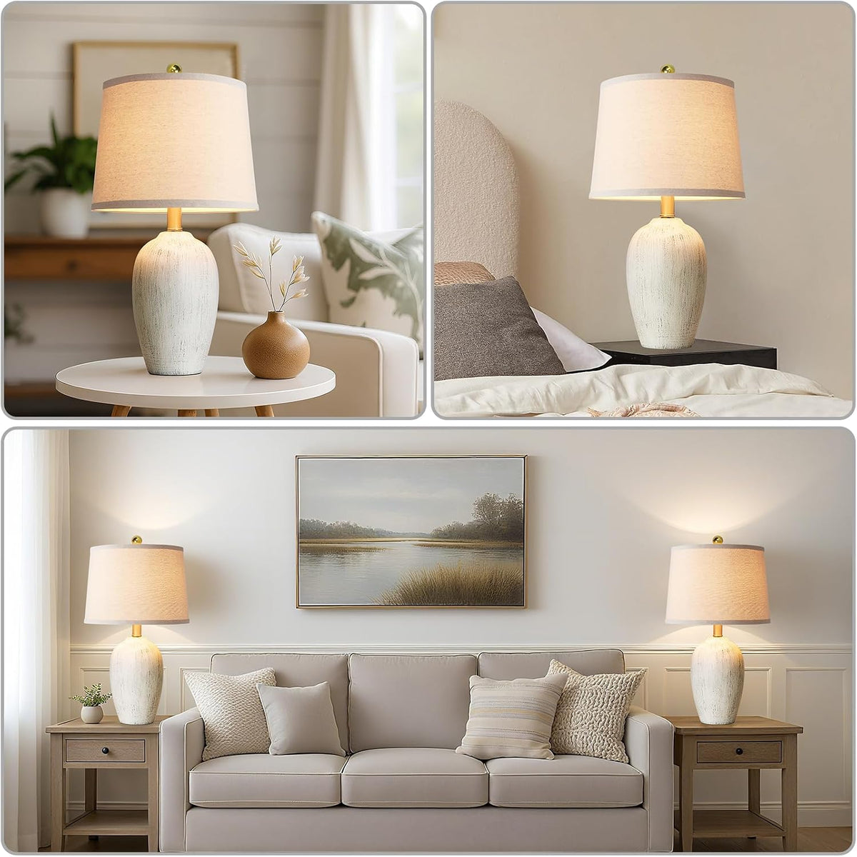 Rustic Ceramic Bedside Table Lamps Set