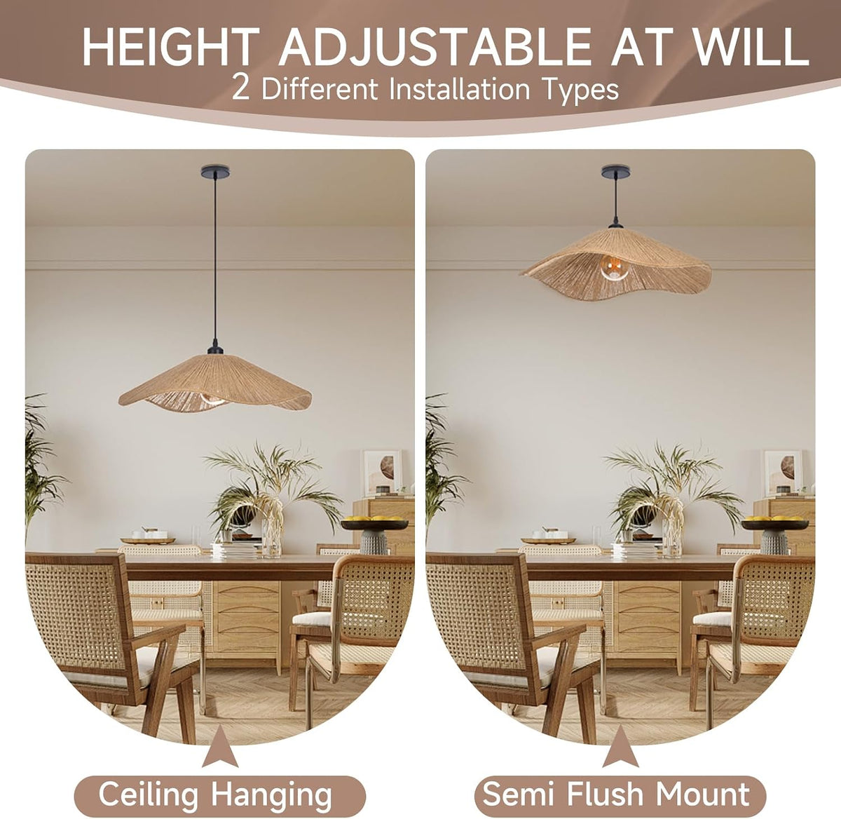 Boho Rope Woven Hanging Pendant Light