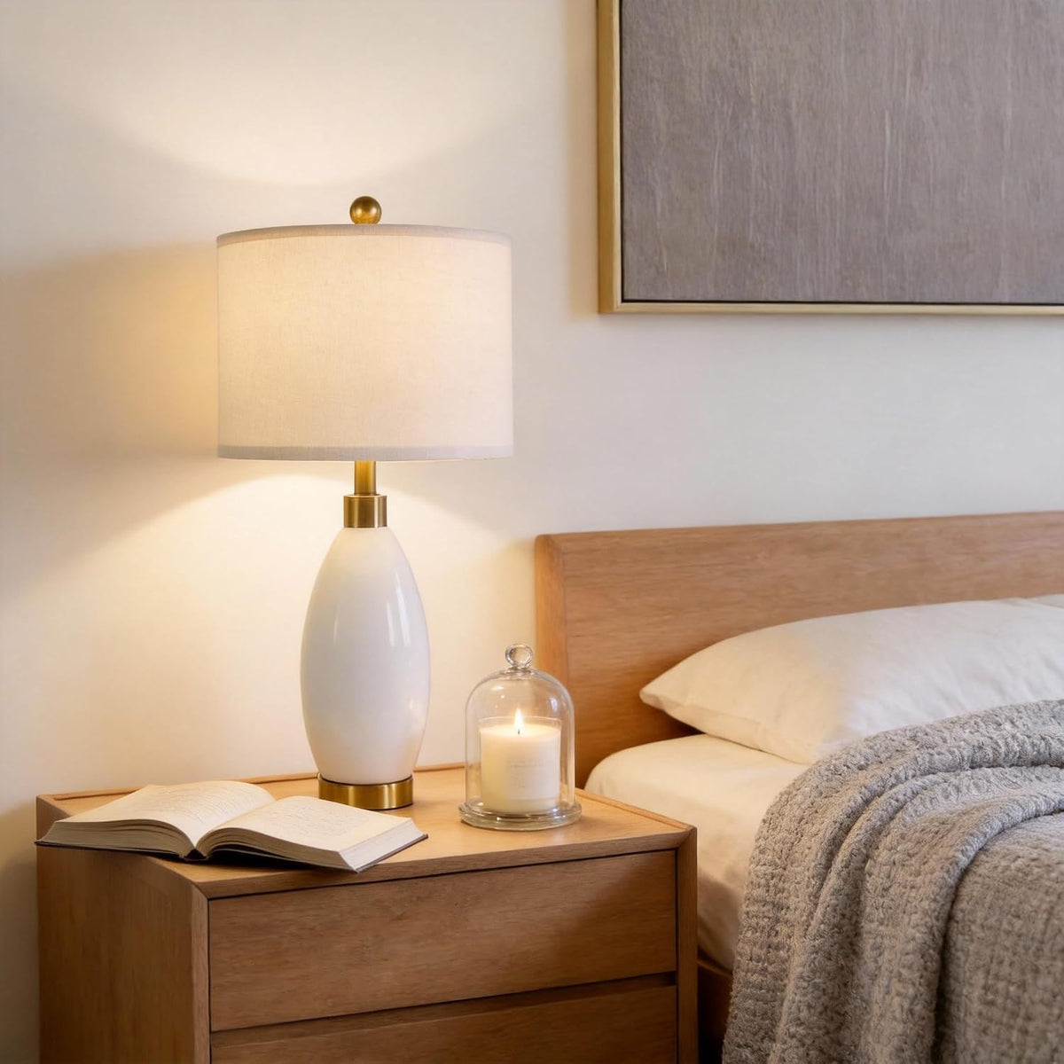 Modern Oval Ceramic Bedside Lamp Set