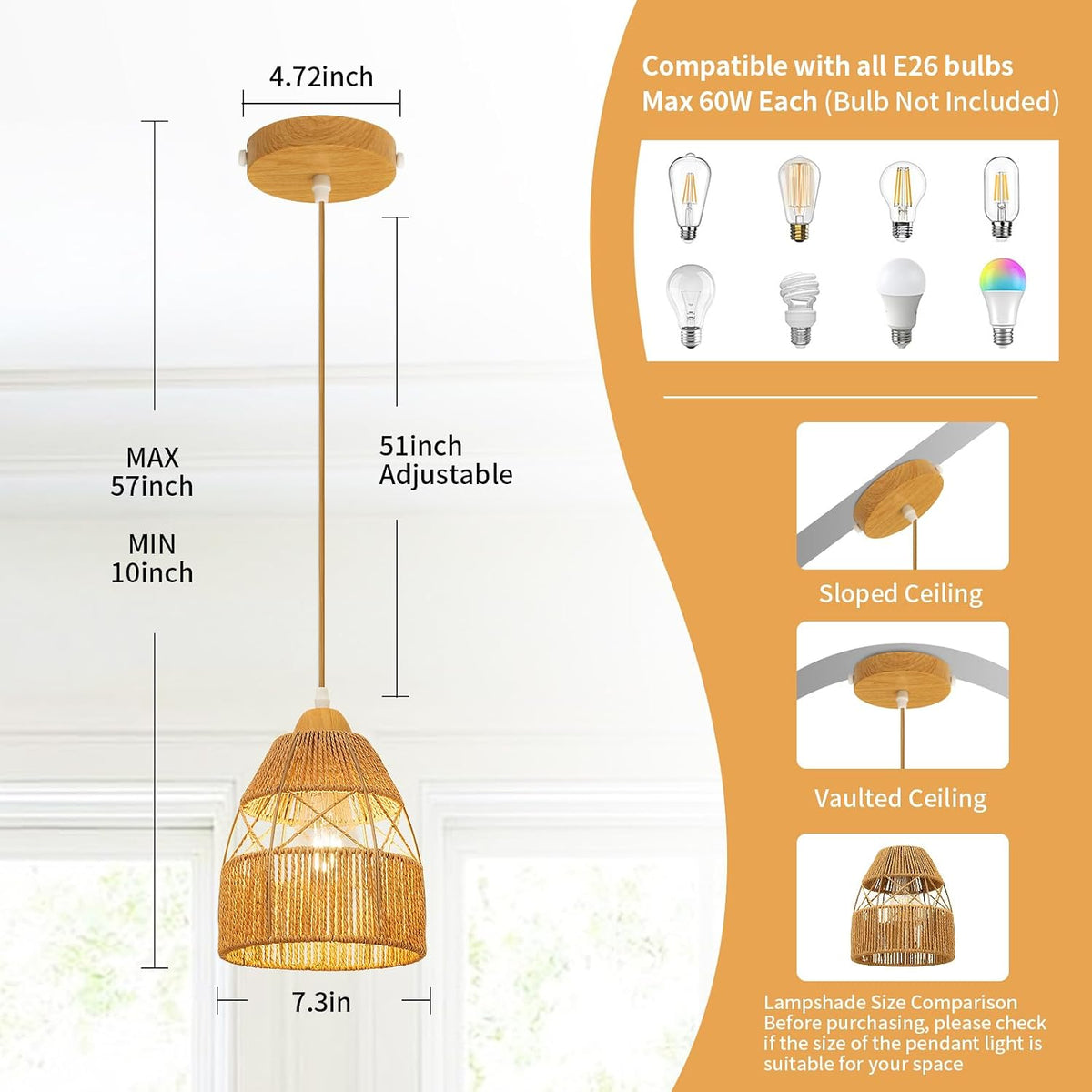 Boho Cone‑Shaped Rattan Pendant Lights