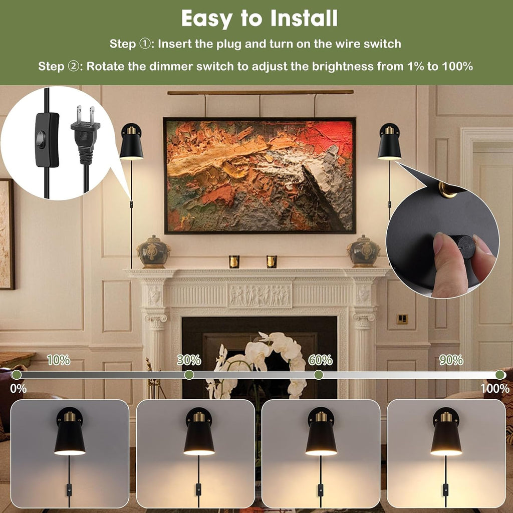 Dimmable Plug‑in Bedside Wall Sconces Set