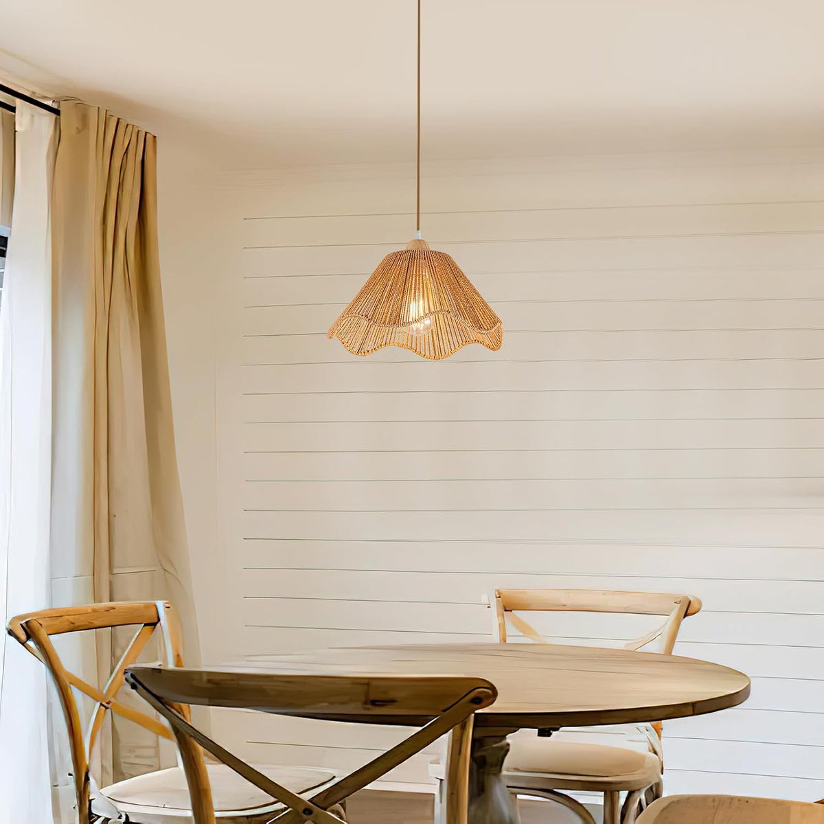 Boho Woven Rattan Hanging Pendant Light
