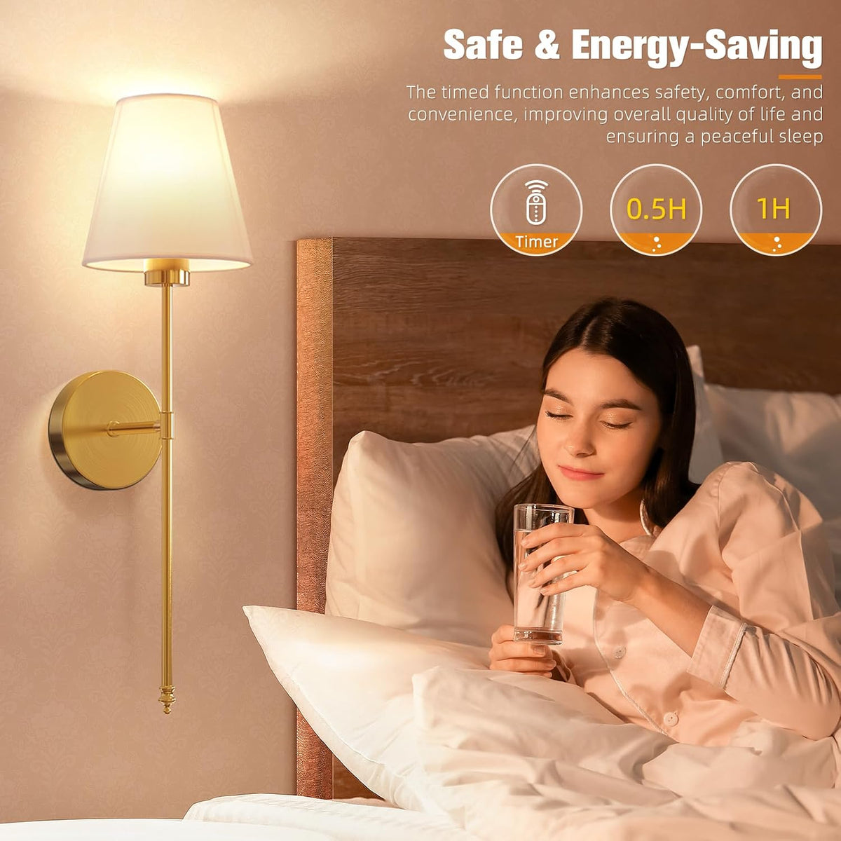 Remote Dimmable Gold Rechargeable Wall Sconces Set