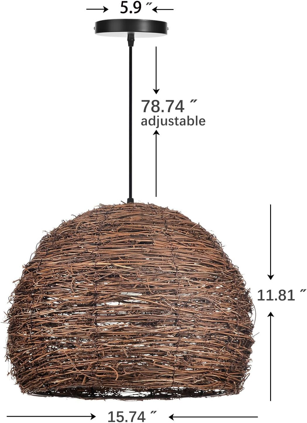 Rustic Woven Rattan Hanging Pendant Light