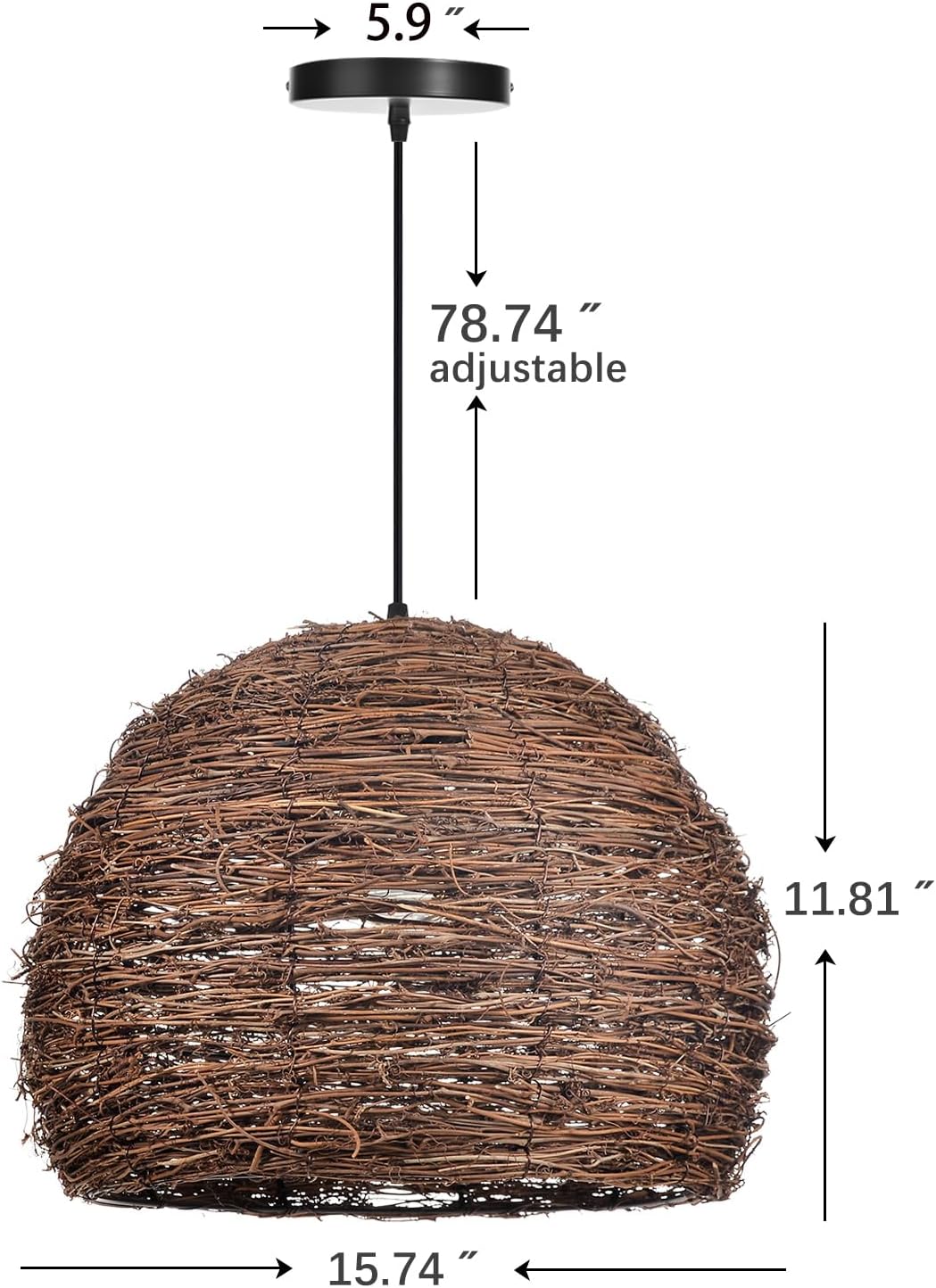 Rustic Woven Rattan Hanging Pendant Light