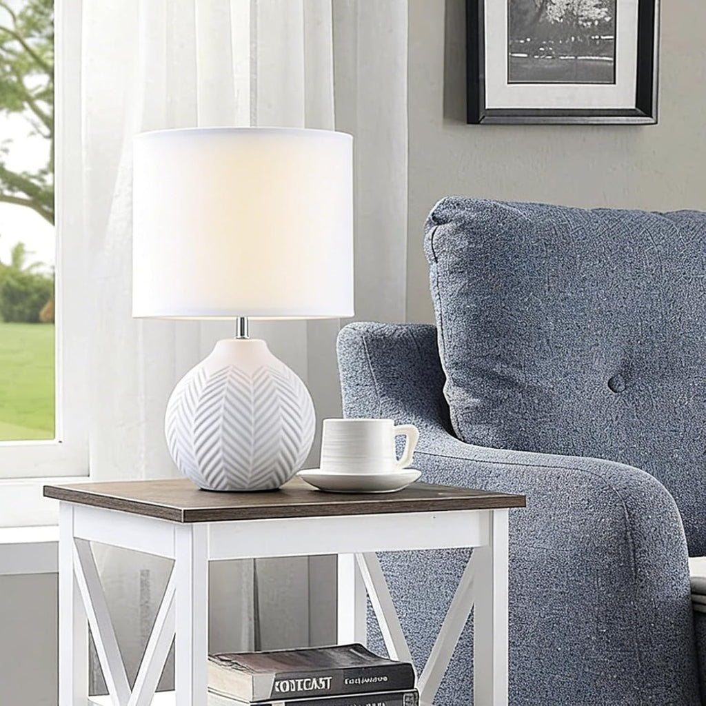 Vintage White Ceramic Bedside Lamp Set