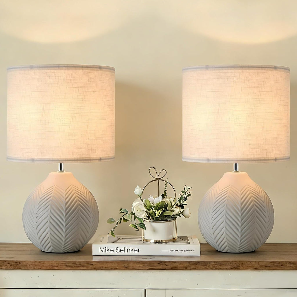 Vintage White Ceramic Bedside Lamp Set
