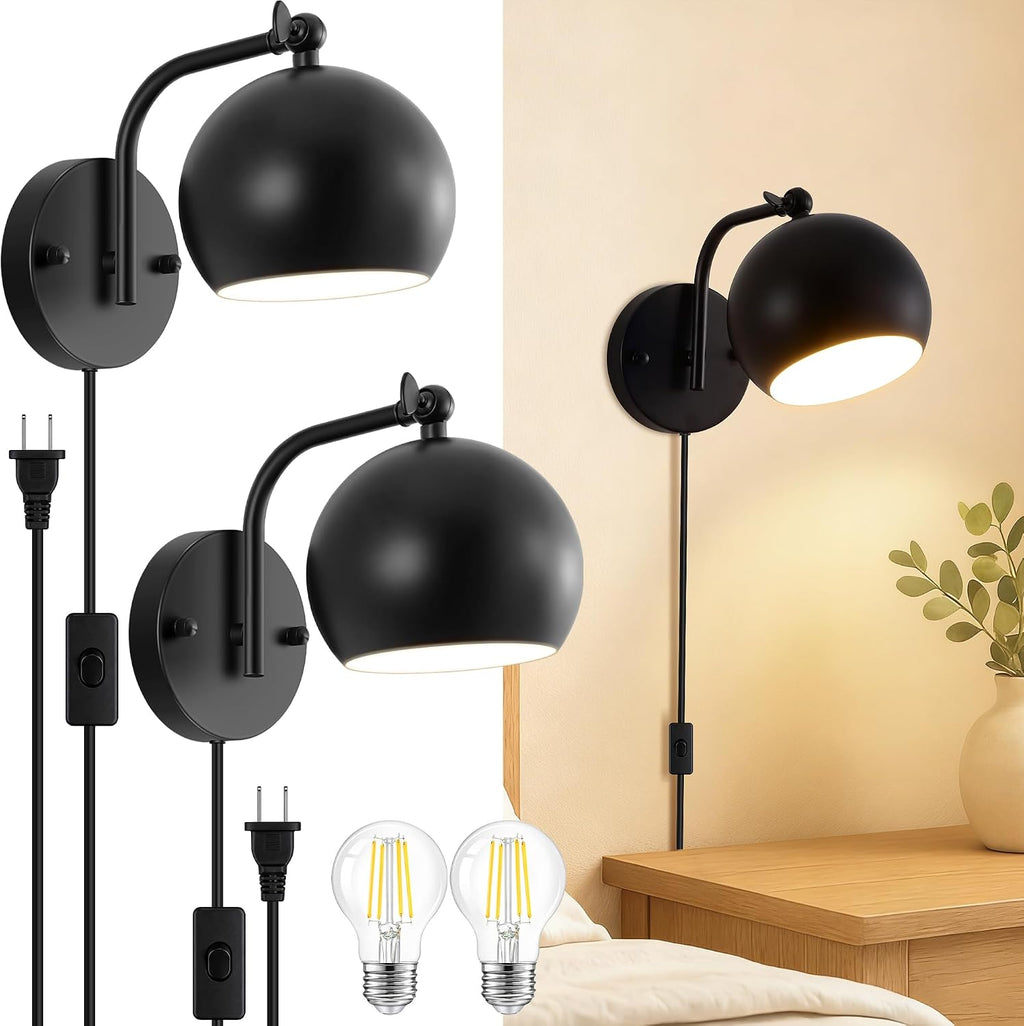 Plug‑in Globe Bedside Wall Sconces Set